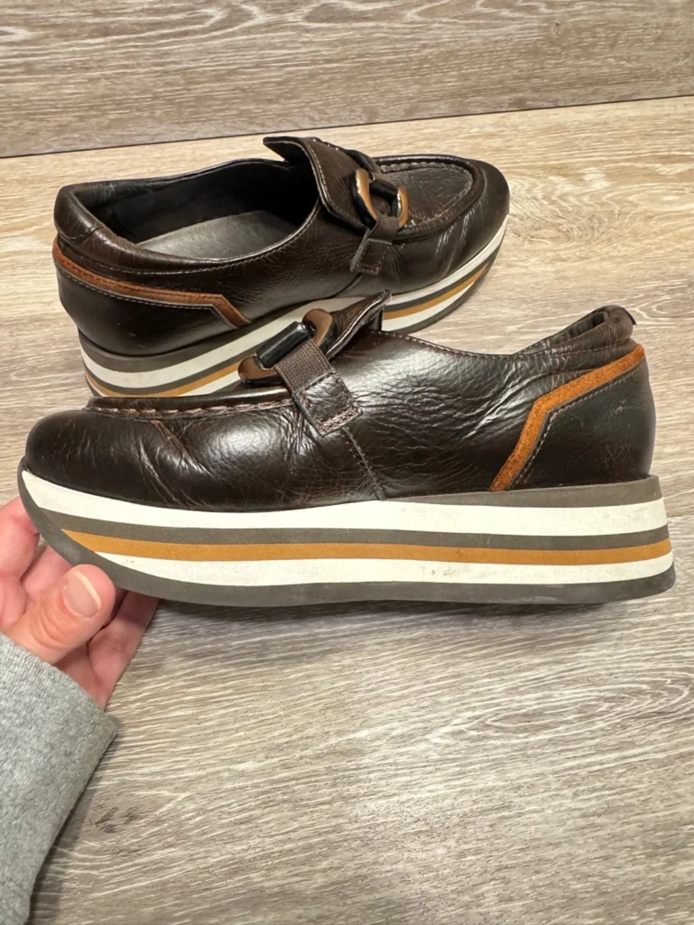 Softwaves Alina Cognac Leather Platform Loafers Sz 36.5 US 6.5